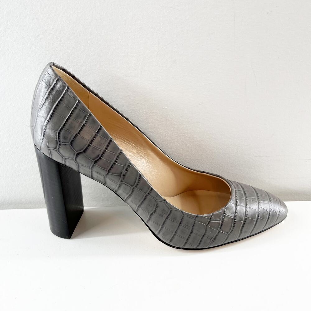 M. Gemi The Lustro Croco Heels Pumps Almond Toe Gray 36.5